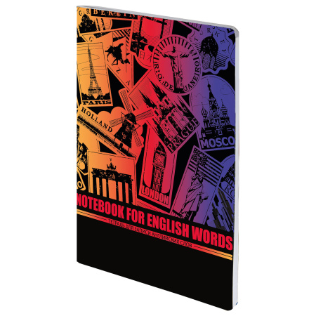 Тетрадь-словарь для записи английских слов, А5, 60 л., КОЖЗАМ, сшивка, клетка, "World", BRAUBERG, 404038 - Тетради предметные