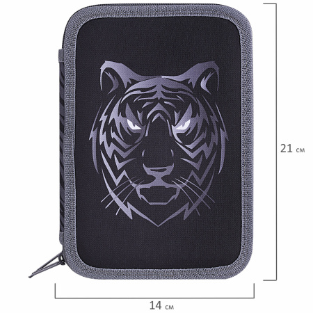 Пенал BRAUBERG, 3 отделения, полиэстер, 21х14 см, "Tiger", 271551 - Пеналы каркасные