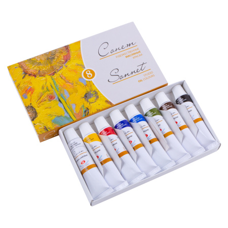 Набор художественных масляных красок 8 цветов в тубах по 18мл картонная коробка "Сонет"