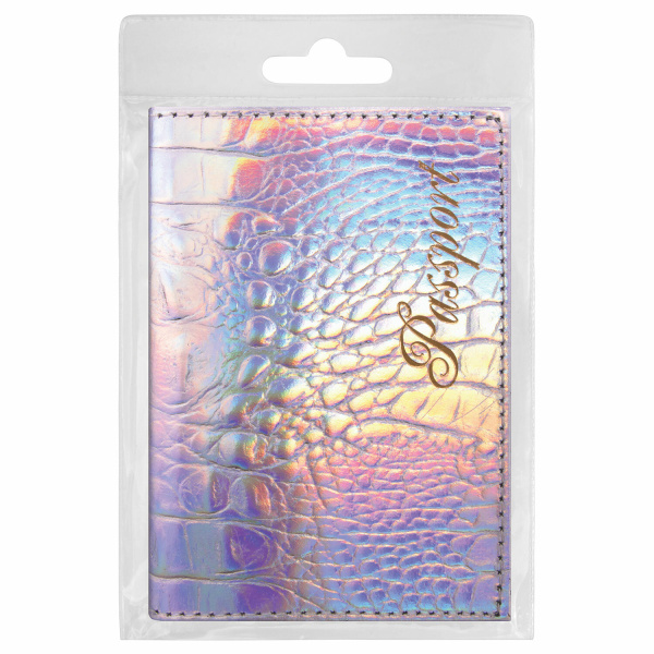 Обложка для паспорта натуральная кожа кайман, "PASSPORT", серебристая, STAFF "Profit", 237206 - Обложки для паспорта