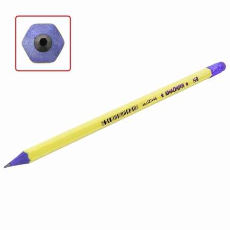 Карандаш чернографитный ЮНЛАНДИЯ, 1 шт., НВ, пластиковый, корпус ассорти, с ластиком, 181446 - Карандаши чернографитные