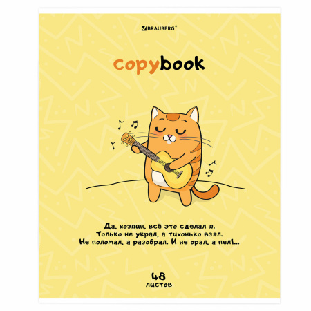 Тетрадь А5, 48 л., BRAUBERG, скоба, клетка, обложка картон, "Кот-Энтузиаст" (микс в спайке), 404365 - Тетради 40-48 листов