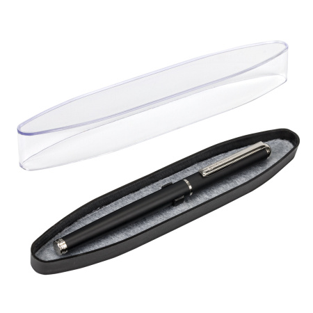 Ручка подарочная перьевая BRAUBERG "Larghetto", СИНЯЯ, корпус черный с хромированными деталями, 143477 - Ручки бизнес-класса