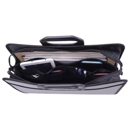 Папка-портфель пластиковая BRAUBERG ПРЕМЬЕР А4 (390х315х120 мм), 3 отделения, фактура "бисер", серая, 223083 - Портфели пластиковые