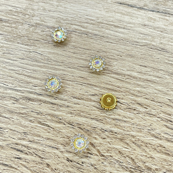 Металлическое украшение в цвете золото с переливающимся камнем, диаметр 9 мм в наборе 10 шт - Металлические украшения, подвески и шармы