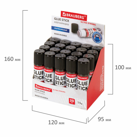 Клей-карандаш BRAUBERG ULTRA STRONG, УСИЛЕННАЯ ФОРМУЛА, 15 г, ЮЖНАЯ КОРЕЯ, 229545 - Клей-карандаш