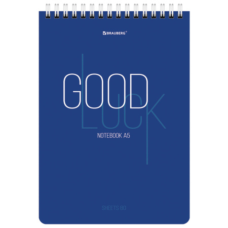 Блокнот А5 (146х206 мм), 80 л., гребень, картон, жесткая подложка, клетка, BRAUBERG, "Good Luck", 114384 - Блокноты