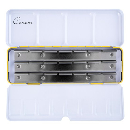 Пенал для акварели на 21 кювету с палитрой "Сонет", металлический жёлтый - Пеналы (органайзеры) для красок, кистей, карандашей