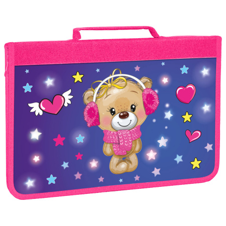 Папка для труда на молнии BRAUBERG А4 с ручкой, 1 отделение, картон, органайзер, "Smiling bear", 270990 - Папки для тетрадей и уроков труда