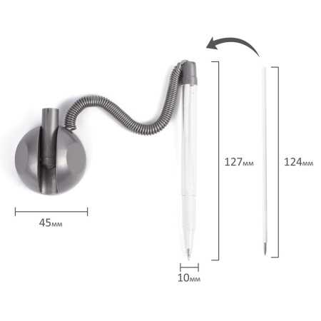 Ручка шариковая настольная BRAUBERG "Стенд-Пен", СИНЯЯ, пружинка, корпус серебристый, линия письма 0,5 мм, 142164 - Ручки шариковые на подставке