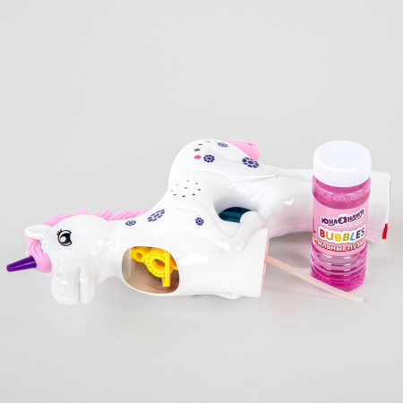 Мыльные пузыри "Пистолет автоматический ЕДИНОРОГ", с подсветкой, 60 мл, ЮНЛАНДИЯ, 664482 - Мыльные пузыри