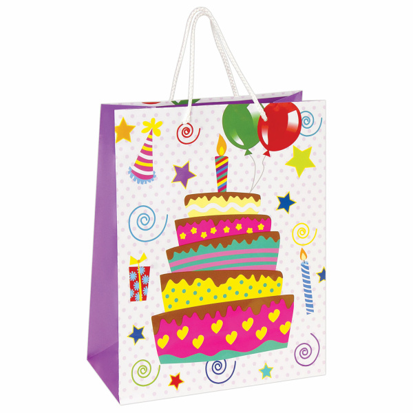 Пакеты подарочные 26x12,7x32,4 см, ЗОЛОТАЯ СКАЗКА "Именинный торт", ламинированные, 10 штук