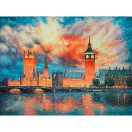 Картина стразами (алмазная мозаика) 40х50 см, ОСТРОВ СОКРОВИЩ "Небо Лондона", на подрамнике, 662592 - Алмазная вышивка