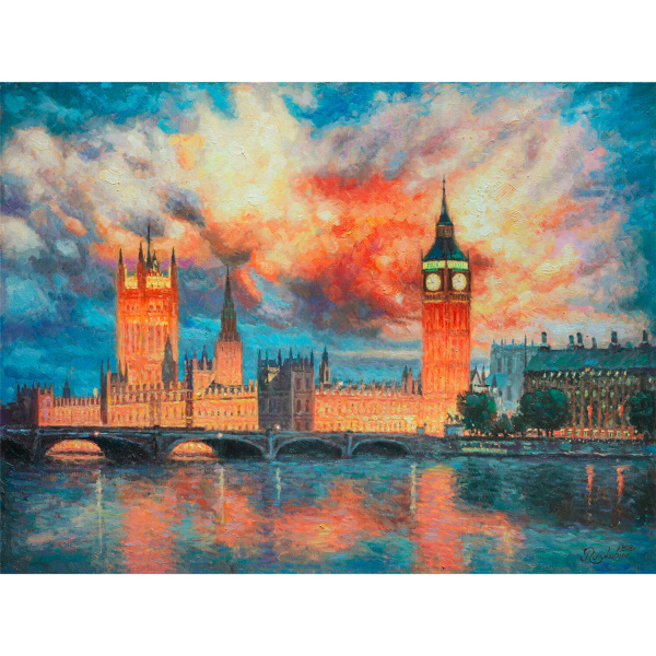 Картина стразами (алмазная мозаика) 40х50 см, ОСТРОВ СОКРОВИЩ "Небо Лондона", на подрамнике, 662592 - Алмазная вышивка
