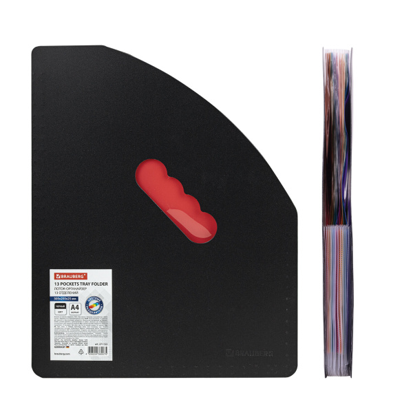 Лоток-органайзер вертикальный для бумаг и документов, 13 отделений, BRAUBERG DOCS, А4 черный, 271153 - Лотки и подставки секционные