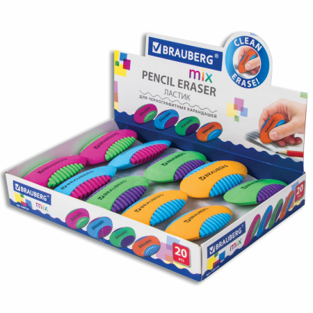Ластик BRAUBERG "Mix S", 58х33х13 мм, цвет ассорти, 228724 - Ластики классические