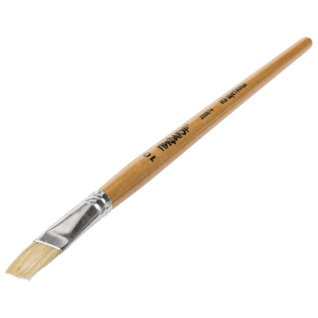 Кисть ПИФАГОР, ЩЕТИНА, плоская, № 10, деревянная лакированная ручка, пакет с подвесом, 200874 - Кисти для рисования