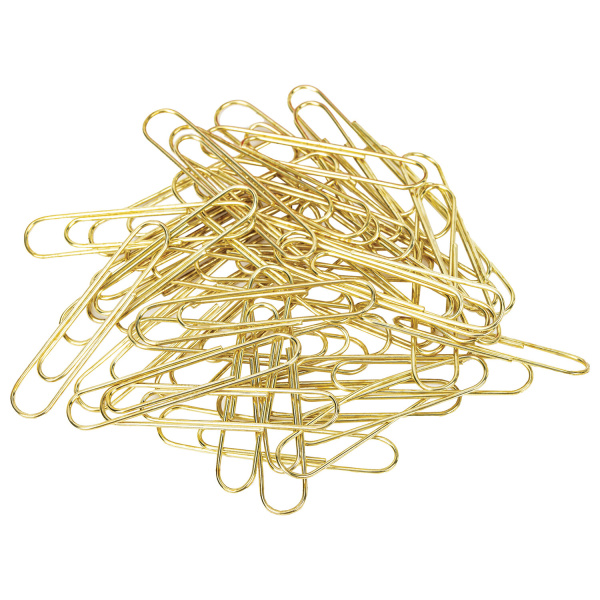 Скрепки большие 50 мм, BRAUBERG, золотистые, 50 шт., в картонной коробке, 270447 - Скрепки канцелярские