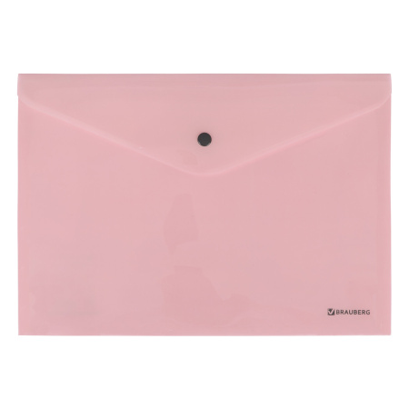 Папка-конверт с кнопкой BRAUBERG "Pastel", А4, до 100 листов, непрозрачная, персиковая, 0,18 мм, 270476 - Папки-конверты с кнопкой