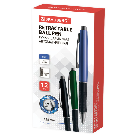 Ручка шариковая автоматическая с грипом BRAUBERG "Style", СИНЯЯ, корпус ассорти, узел 0,7 мм, линия письма 0,35 мм, 140587 - Ручки шариковые автоматические