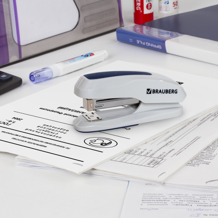 Степлер №24/6, 26/6 BRAUBERG "Extra", до 30 листов, серо-синий, 229087 - Степлеры настольные