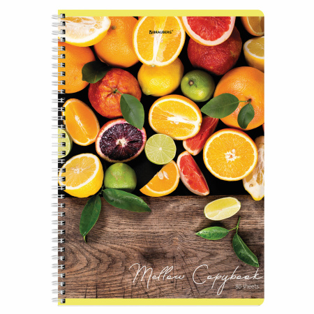 Тетрадь А4, 80 л., BRAUBERG, гребень, клетка, обложка картон, "Фрукты", 404051 - Тетради формата А4