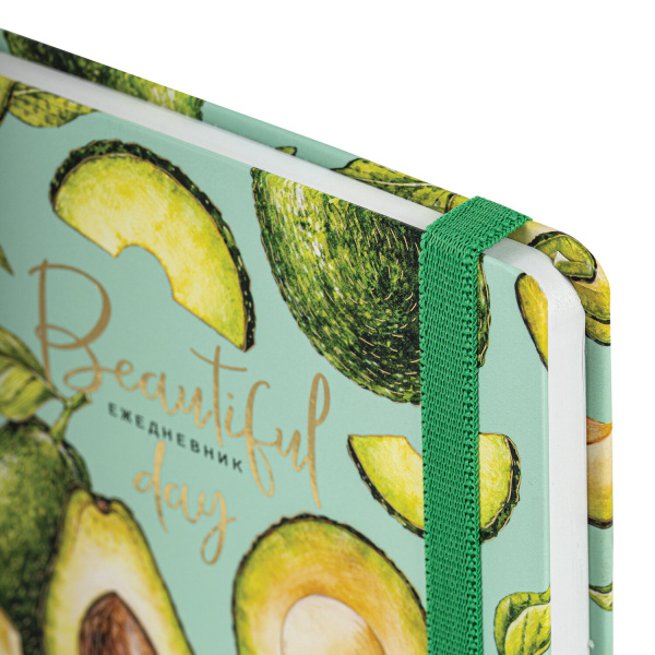Ежедневник недатированный с резинкой А5 (145х203 мм), BRAUBERG, твердый, фольга, 128 л., "Avocado", 114563 - Ежедневники с твердой обложкой