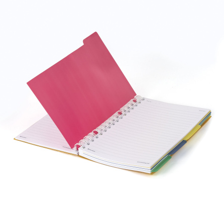 Тетрадь-блокнот 150 л., A5, 170x215 мм, BRAUBERG, линия, гребень, обложка пластиковая, на резинке, 4 разделителя, "Juicy", 401795 - Тетради-блокноты