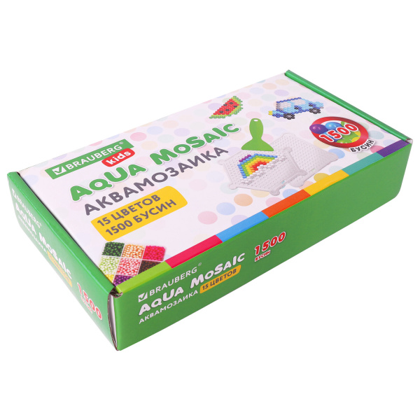 Аквамозаика 15 цветов, 1500 бусин, с трафаретами и инструментами, BRAUBERG KIDS, 664913 - Аквамозайка