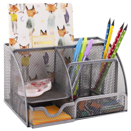 Подставка-органайзер металлическая BRAUBERG "Germanium", 7 секций, 125х220х140 мм, серебро, 237417 - Подставки канцелярские без наполнения