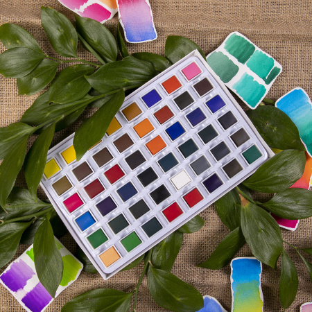 Акварель художественная в кюветах НАБОР 48 цветов по 2,5 г, BRAUBERG ART DEBUT, 191780 - Акварель художественная в наборах