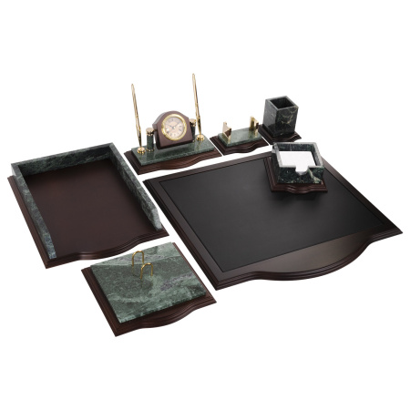 Набор настольный GALANT из мрамора, 7 предметов, зеленый мрамор/отделка красное дерево, 231485 - Настольные наборы и аксессуары из мрамора