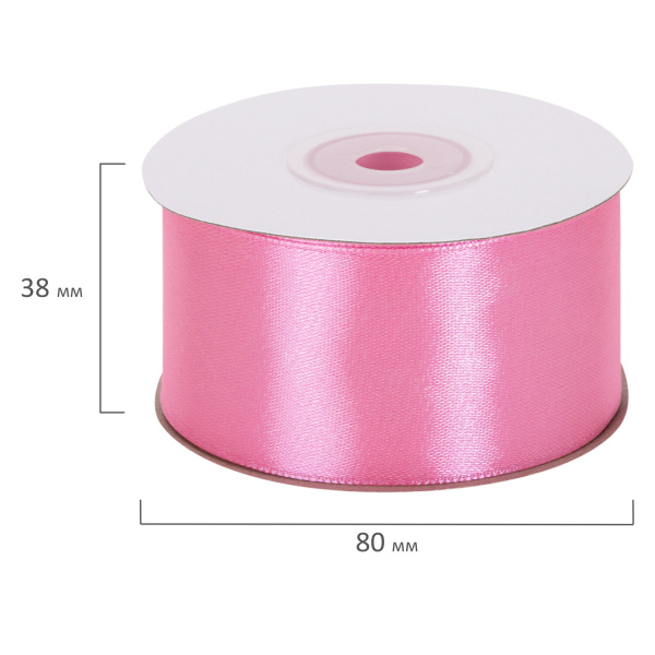 Лента атласная ширина 38 мм, длина 23 м, розовая, BRAUBERG, 591512 - Ленты для декора, рукоделия и упаковки подарков