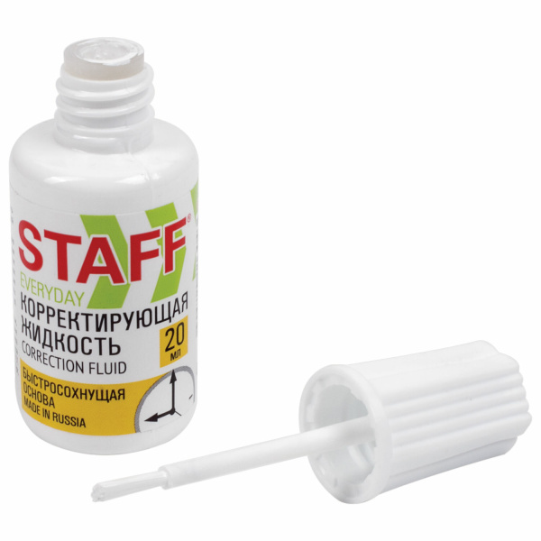 Корректирующая жидкость STAFF "EVERYDAY" быстросохнущая, 20 мл, с кисточкой, 224878 - Корректирующие жидкости