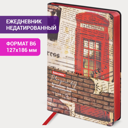 Ежедневник недатированный B6 (127х186 мм), BRAUBERG VISTA, под кожу, гибкий, 136 л., "Good old England", 112107 - Ежедневники с покрытием "под кожу и ткань"