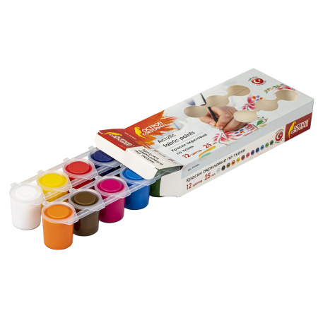 Краски акриловые по ткани ОСТРОВ СОКРОВИЩ 12 цветов по 25 мл, 191694 - Декоративные и хобби краски