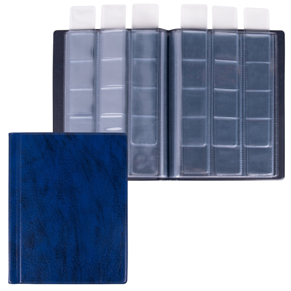 Альбом нумизмата для 90 монет (диаметр до 32 мм), 145х185 мм, синий, ОСТРОВ СОКРОВИЩ, 237958 - Альбомы для монет и купюр