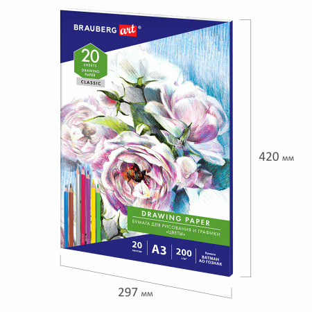 Бумага для рисования и графики в папке БОЛЬШАЯ А3, 20 л., 200 г/м2, ВАТМАН ГОЗНАК, BRAUBERG ART CLASSIC, 114491 - Альбомы, скетчбуки и бумага для графики и эскизов