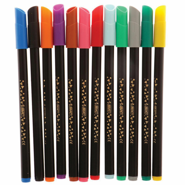 Фломастеры BIC "Intensity", 12 ЦВЕТОВ, вентилируемый колпачок, европодвес, 978004 - Фломастеры классические