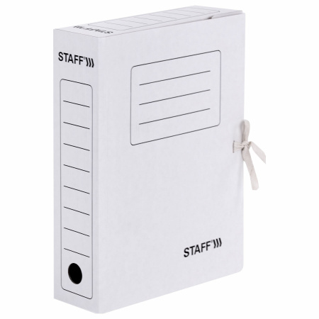 Папка архивная с завязками А4 (325х250 мм), 75 мм, до 700 листов, микрогофрокартон, БЕЛАЯ, STAFF, 128869 - Накопители документов