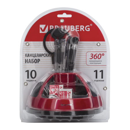 Канцелярский набор BRAUBERG "Микс", 10 предметов, вращающаяся конструкция, черно-красный, блистер, 231929 - Наборы офисные пластиковые с наполнением