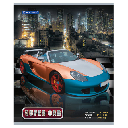 Тетрадь А5, 48 л., BRAUBERG скоба, клетка, обложка картон, АВТО, 401282 - Тетради 40-48 листов