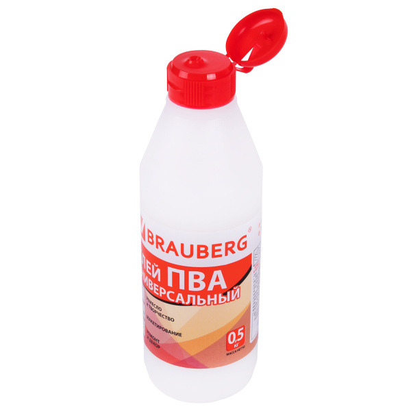 Клей ПВА BRAUBERG, 0,5 кг, универсальный (бумага, картон, дерево), 600982 - Клей ПВА
