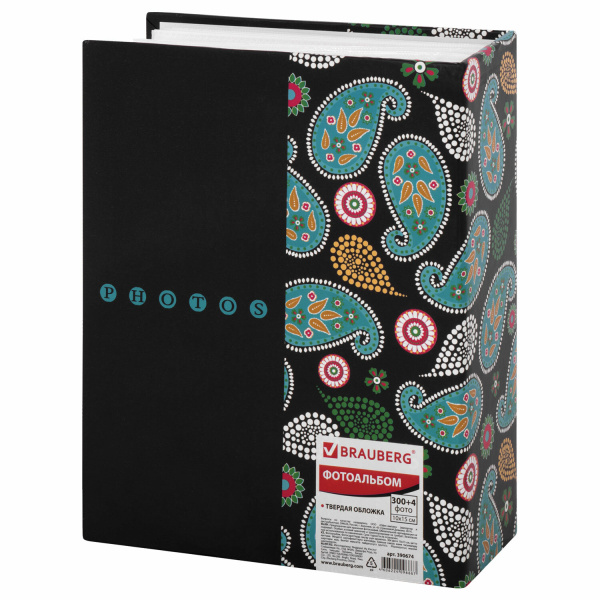 Фотоальбом BRAUBERG на 304 фотографии 10х15 см, твердая обложка, "Пейсли", черный с бирюзовым, 390674 - Фотоальбомы