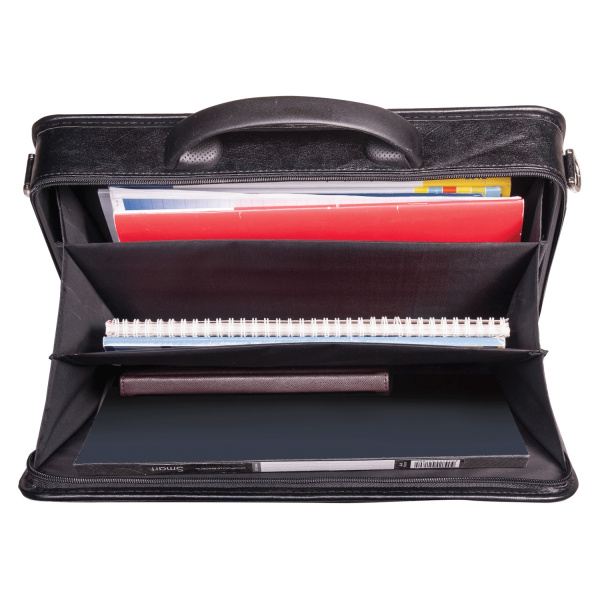 Портфель "Паритет", 38х29х6 см, искусственная кожа, 3 отделения, на молнии, черный - Портфели из кожи