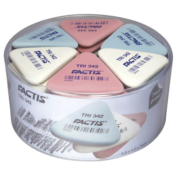 Ластик FACTIS TRI 342 (Испания), 49х45х6 мм, ассорти, треугольный, мягкий, PNFTRI342 - Ластики классические