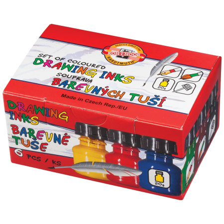 Тушь KOH-I-NOOR, набор 6 шт. х 20 мл, ассорти, картонная коробка, 01417S0601KK - Тушь и чернила