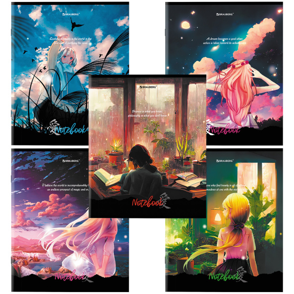Тетрадь А5, 80 л., BRAUBERG, скоба, клетка, обложка картон, "Anime", 1 шт, 404412 - Тетради более 60 листов