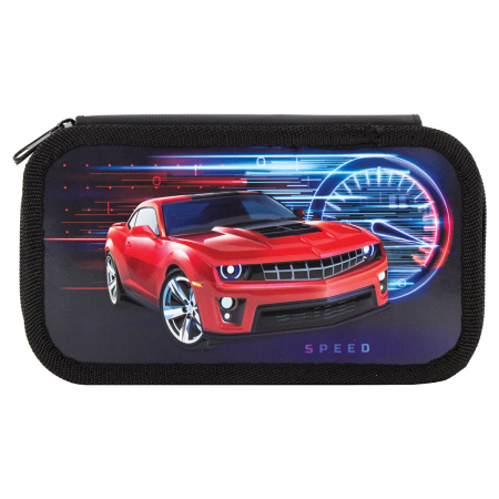 Пенал ЮНЛАНДИЯ, 2 отделения, ламинированный картон, конгрев, 19х11 см, "Red Car", 270176 - Пеналы каркасные