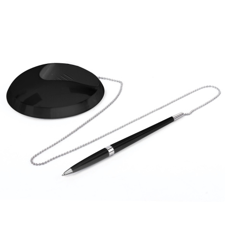 Ручка шариковая настольная BRAUBERG "Стенд-Пен Блэк2", СИНЯЯ, цепочка, корпус черный, линия письма 0,5 мм, 141347 - Ручки шариковые на подставке